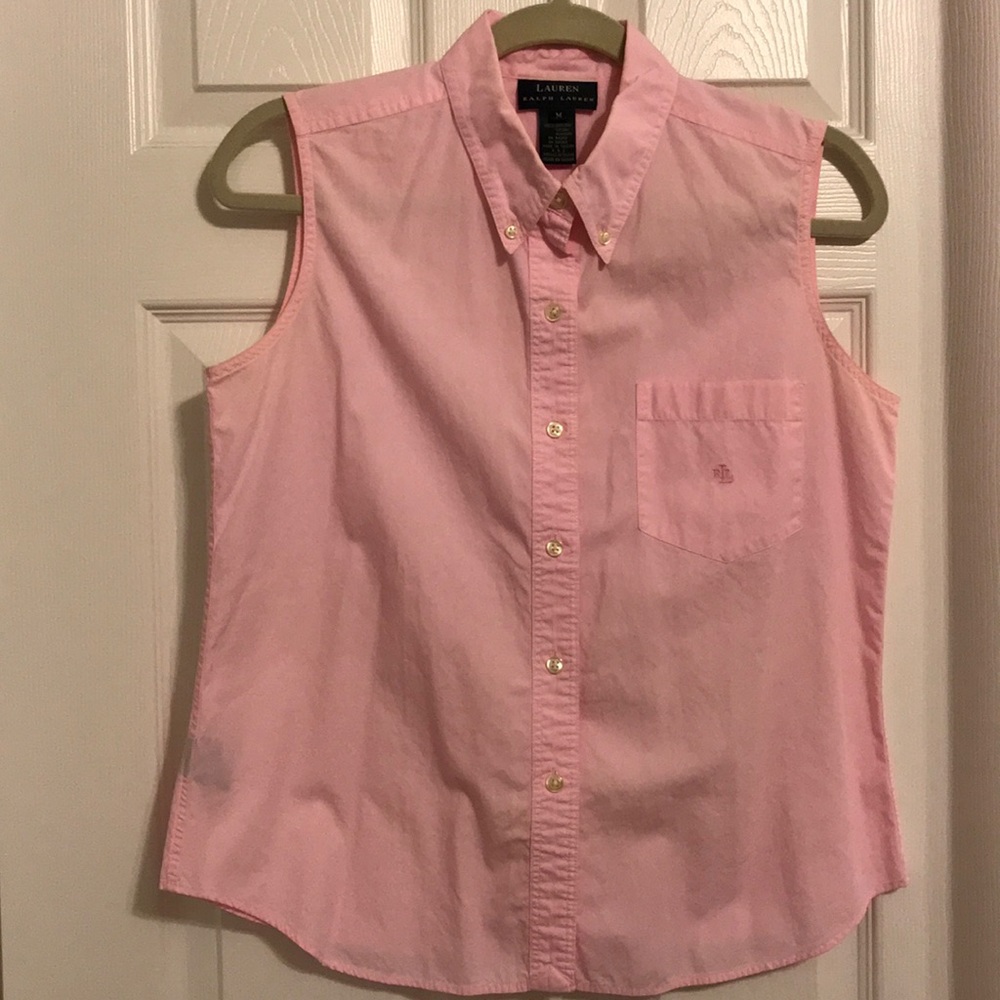 Pink sleeveless LRL button down